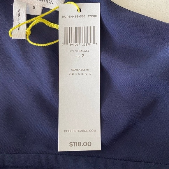 NWT BCBGeneration Galaxy Blue Pleated One-Shoulder Cocktail Dress Size 2 - Picture 5 of 14